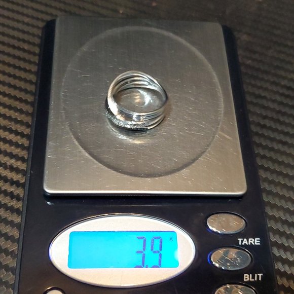 Size 7 925 Sterling Silver Two Tone Light And Dark Diamond Chips Ring - Picture 8 of 8